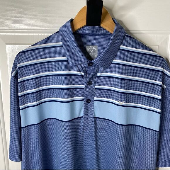 Callaway Polo Shirt Opti-Dri Cornflower Blue Stripe Cooling Golf Shirt Large - Picture 2 of 5